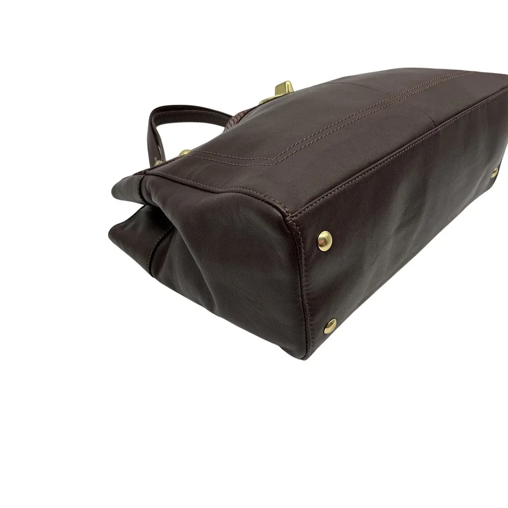 Coach Brown Leather Embossed Snakeskin Trim‎ Tote Shoulder Bag Purse Handbag - Picture 7 of 13